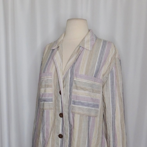 FREE PEOPLE High Tide Multi Stripe Button Down Top Shirt Purple Night Small - Picture 6 of 11